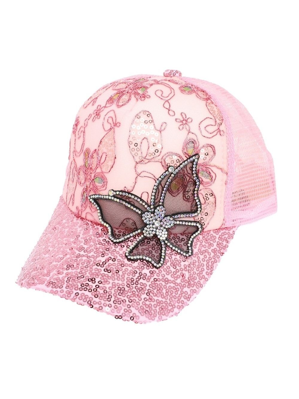 Pink Sequin Butterfly Ladies Baseball Style Cap
